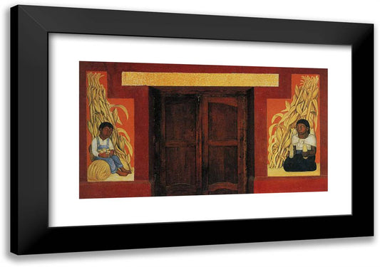 Indian Boy and Indian Woman with Corn Stalks 24x17 Black Modern Wood Framed Art Print Poster by Rivera, Diego