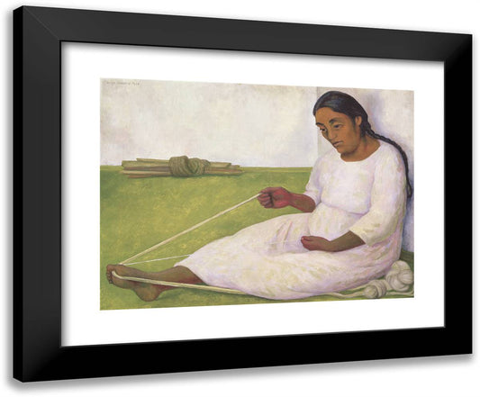 Indian Spinning 24x20 Black Modern Wood Framed Art Print Poster by Rivera, Diego