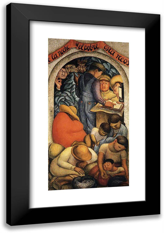 Night of the Poor 16x24 Black Modern Wood Framed Art Print Poster by Rivera, Diego