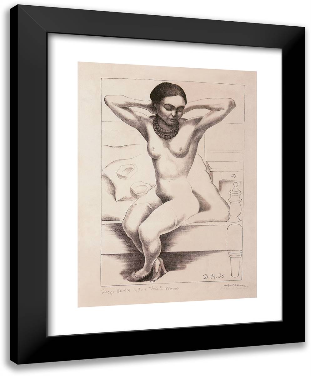 Nude of Frida Kahlo, 1930 19x24 Black Modern Wood Framed Art Print Poster by Rivera, Diego