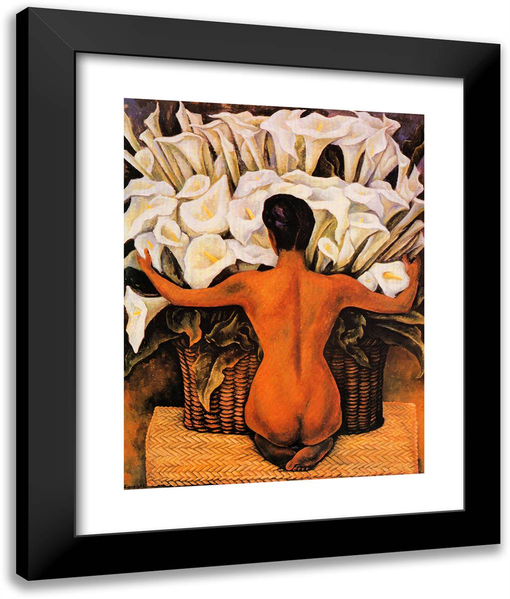 Nude with Calla Lilies 20x24 Black Modern Wood Framed Art Print Poster by Rivera, Diego