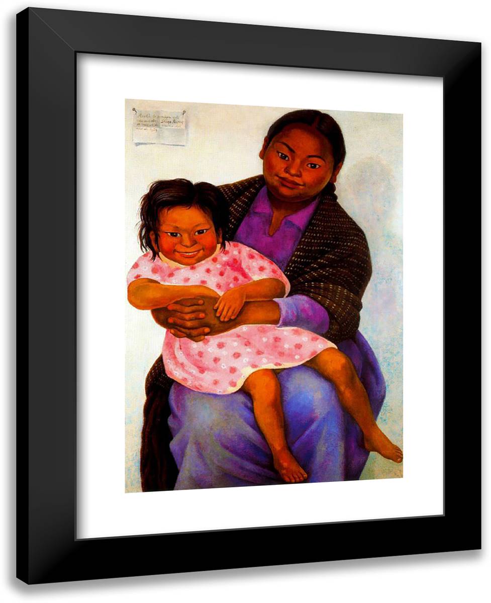 Portrait of Madesta and Inesita 19x24 Black Modern Wood Framed Art Print Poster by Rivera, Diego