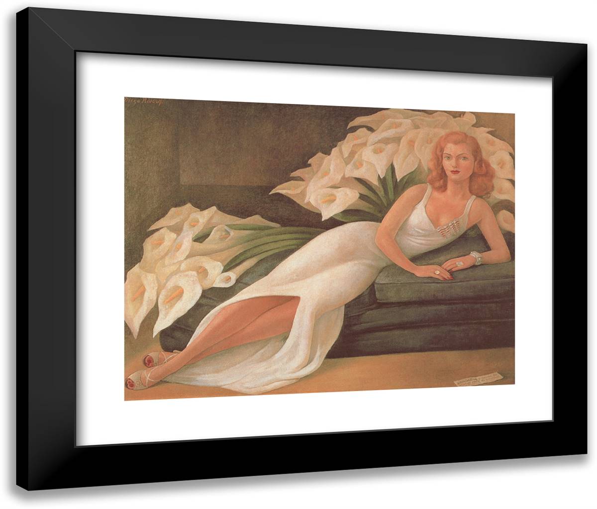 Portrait of Mrs Natasha Gelman, 1943 24x20 Black Modern Wood Framed Art Print Poster by Rivera, Diego