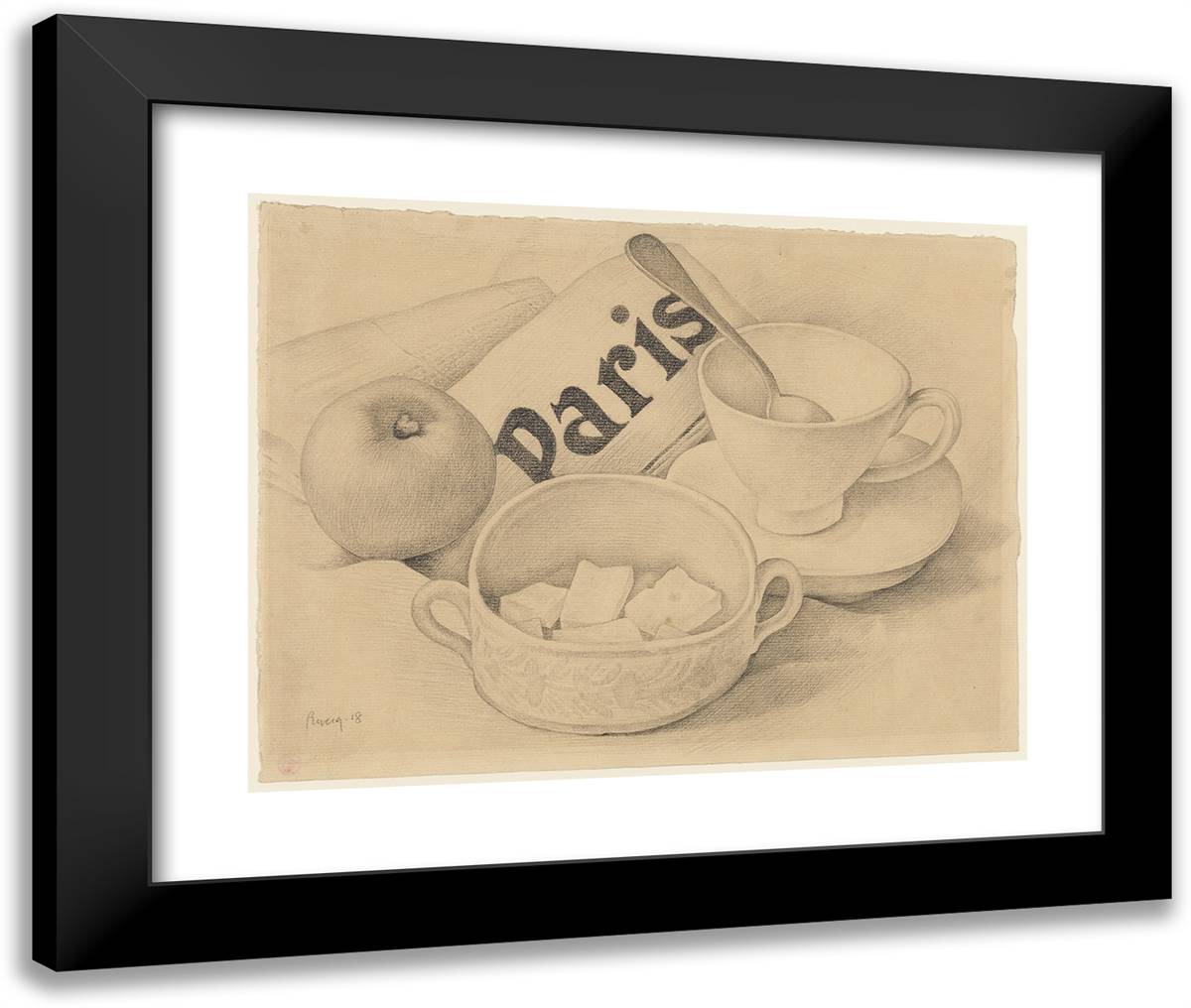 Still Life with an Apple 24x20 Black Modern Wood Framed Art Print Poster by Rivera, Diego