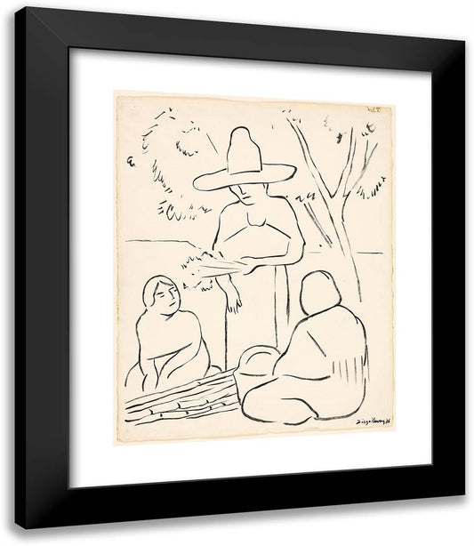 Three Women Beneath a Tree 20x23 Black Modern Wood Framed Art Print Poster by Rivera, Diego