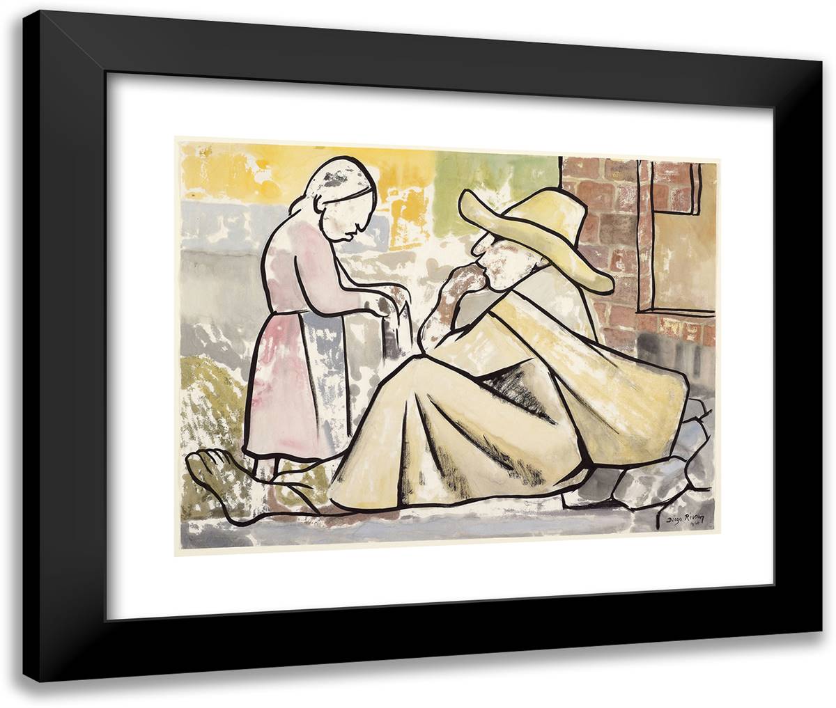 Two Figures 24x20 Black Modern Wood Framed Art Print Poster by Rivera, Diego