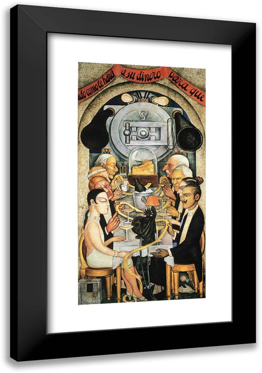 Wall Street Banquet 16x24 Black Modern Wood Framed Art Print Poster by Rivera, Diego