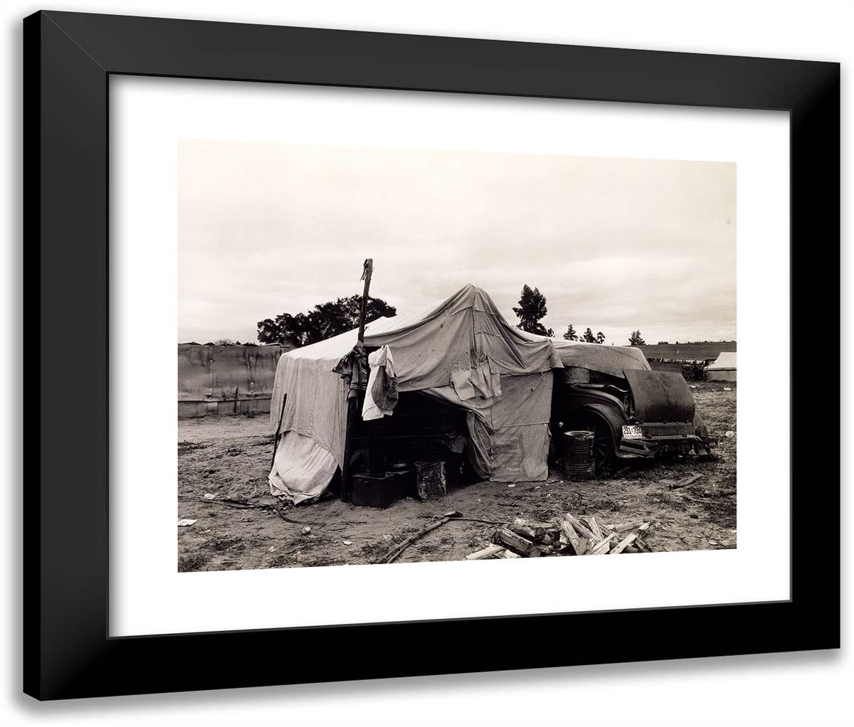 Pea Picker's Home, Nipomo, California 24x20 Black Modern Wood Framed Art Print Poster by Lange, Dorothea