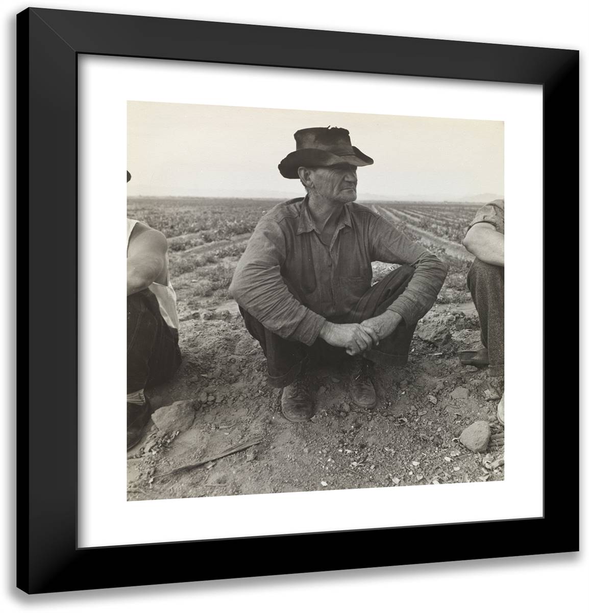 Waiting for Work on Edge of the Pea Field, Holtville, Imperi 20x21 Black Modern Wood Framed Art Print Poster by Lange, Dorothea