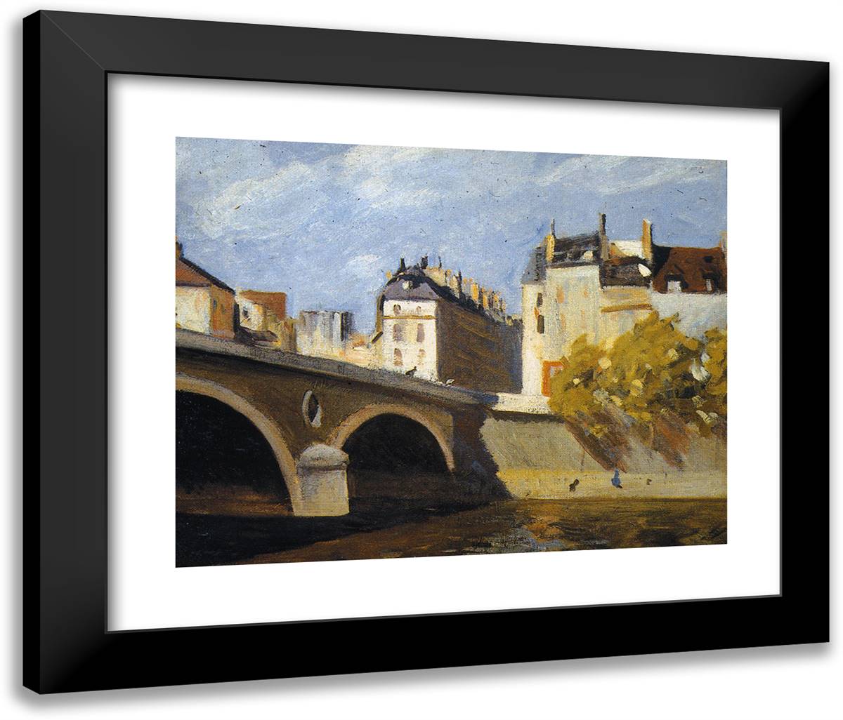 Bridge on the Seine 24x20 Black Modern Wood Framed Art Print Poster by Hopper, Edward