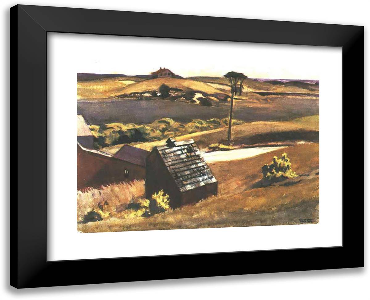 Burly Cobb Hen Coop and Barn 24x19 Black Modern Wood Framed Art Print Poster by Hopper, Edward