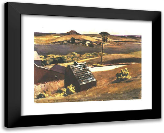 Burly Cobb Hen Coop and Barn 24x19 Black Modern Wood Framed Art Print Poster by Hopper, Edward