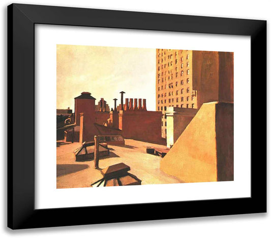 City Roofs 23x20 Black Modern Wood Framed Art Print Poster by Hopper, Edward