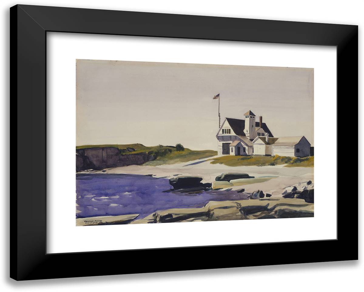 Coast Guard Station, Two Lights, Maine 24x19 Black Modern Wood Framed Art Print Poster by Hopper, Edward