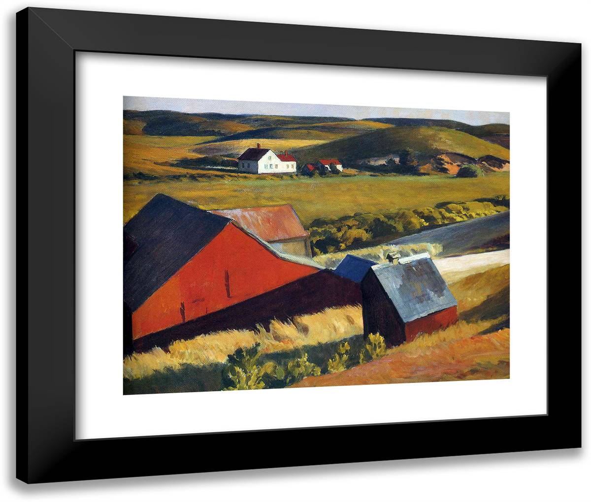 Cobbs Barns and Distant Houses 24x20 Black Modern Wood Framed Art Print Poster by Hopper, Edward