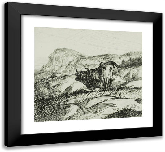 Cow and Rocks 22x20 Black Modern Wood Framed Art Print Poster by Hopper, Edward