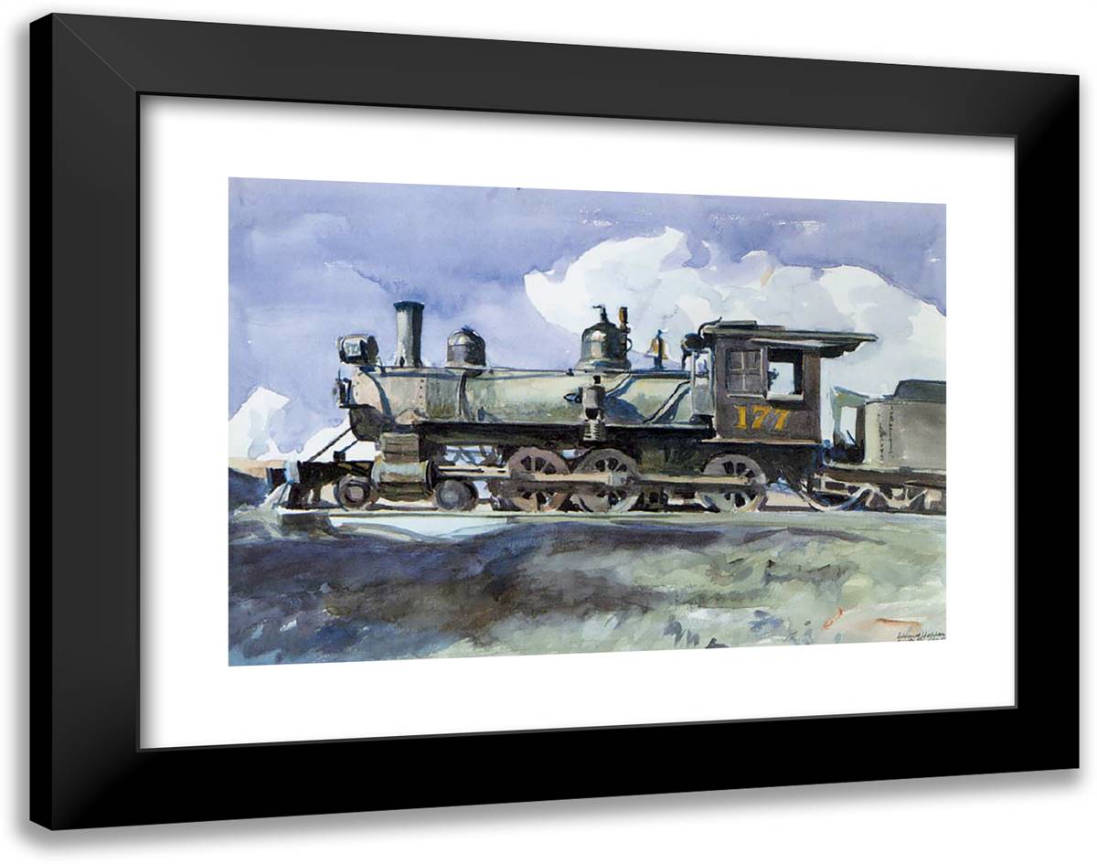 D. & R. G. Locomotive 24x19 Black Modern Wood Framed Art Print Poster by Hopper, Edward