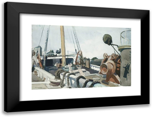 Deck of a Beam Trawler, Gloucester 24x18 Black Modern Wood Framed Art Print Poster by Hopper, Edward