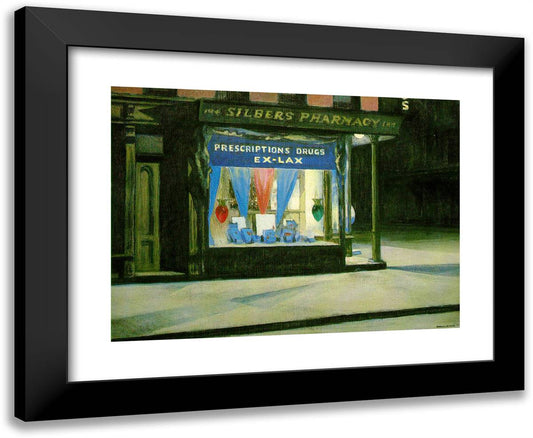 Drug Store 24x20 Black Modern Wood Framed Art Print Poster by Hopper, Edward