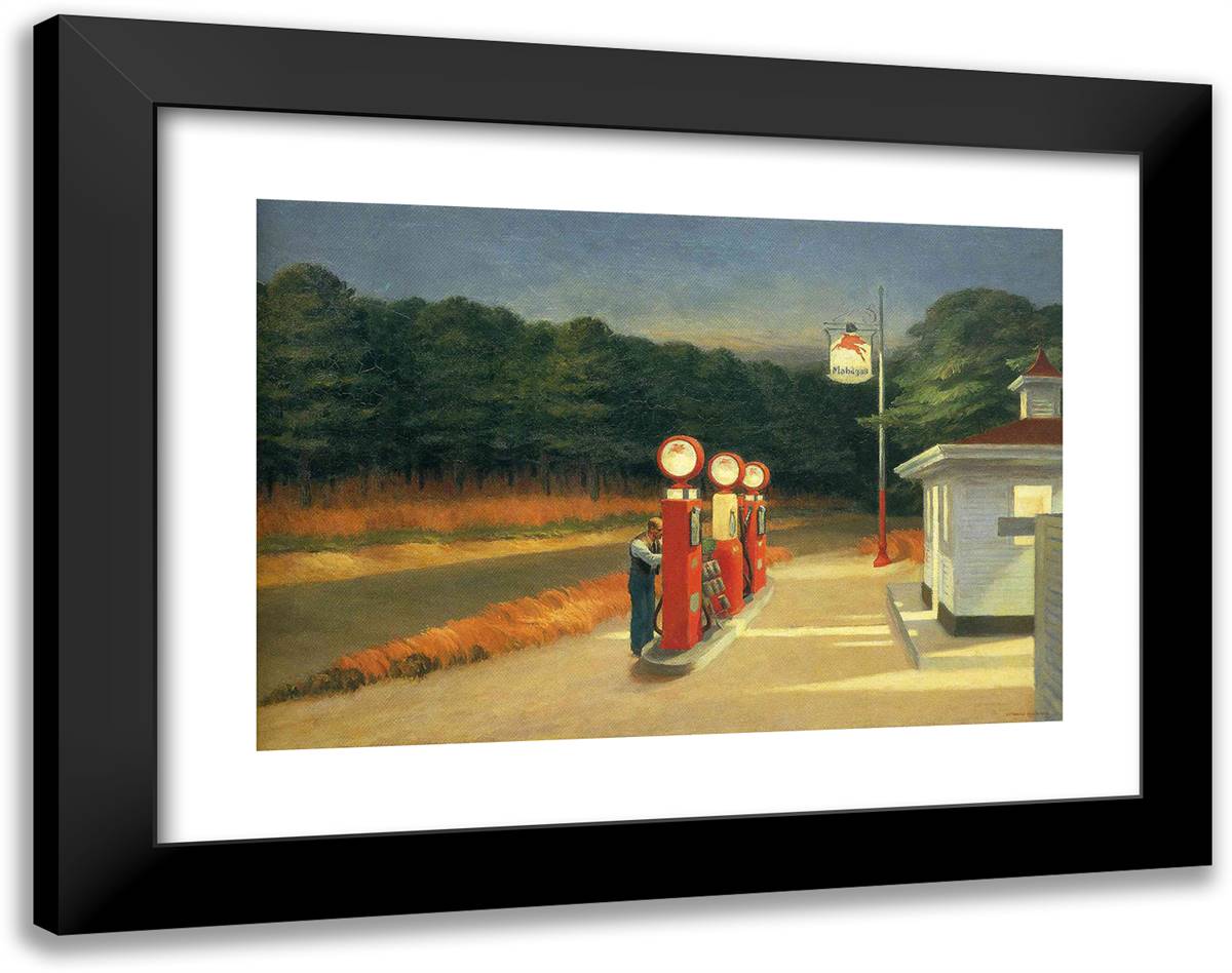 Gas 24x19 Black Modern Wood Framed Art Print Poster by Hopper, Edward