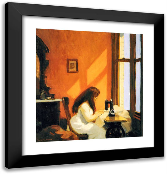 Girl at a Sewing Machine 20x21 Black Modern Wood Framed Art Print Poster by Hopper, Edward