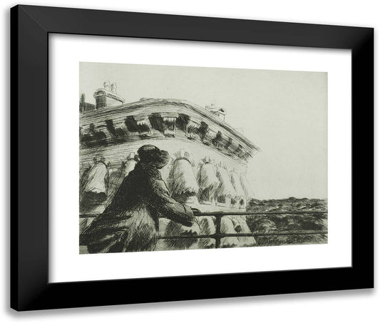 Girl on a Bridge 24x20 Black Modern Wood Framed Art Print Poster by Hopper, Edward