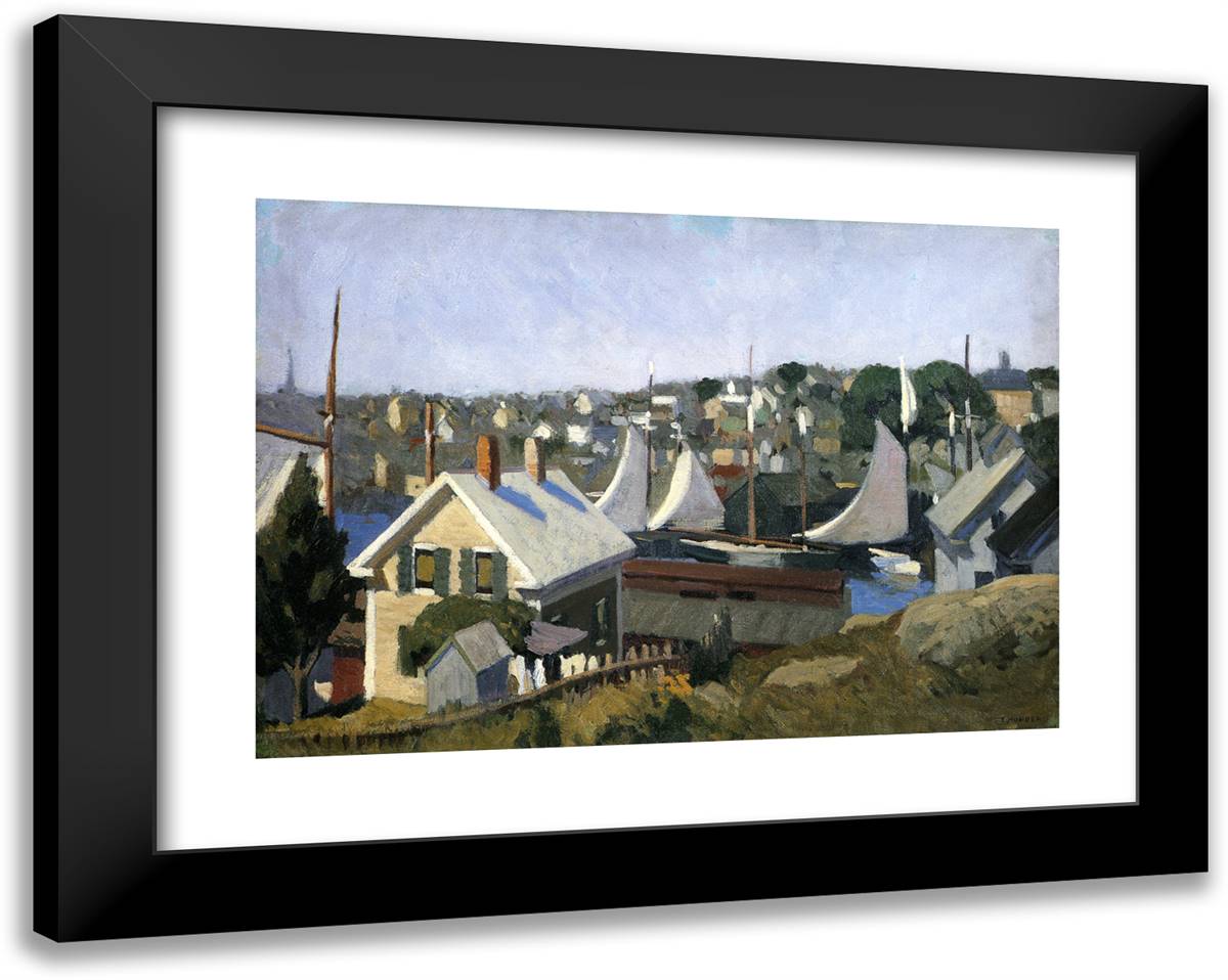 Gloucester Harbor 24x19 Black Modern Wood Framed Art Print Poster by Hopper, Edward