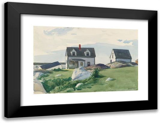 Houses of Squam Light, Gloucester 24x18 Black Modern Wood Framed Art Print Poster by Hopper, Edward