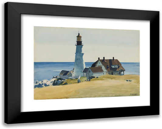 Lighthouse and Buildings, Portland Head, Cape Elizabeth, Maine 24x19 Black Modern Wood Framed Art Print Poster by Hopper, Edward