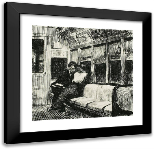 Night on the El Train 21x20 Black Modern Wood Framed Art Print Poster by Hopper, Edward