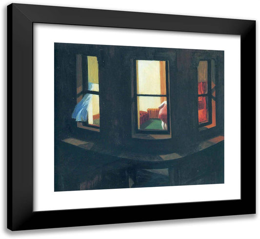 Night Windows 22x20 Black Modern Wood Framed Art Print Poster by Hopper, Edward