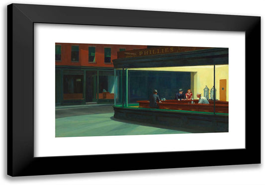 Nighthawks 24x17 Black Modern Wood Framed Art Print Poster by Hopper, Edward