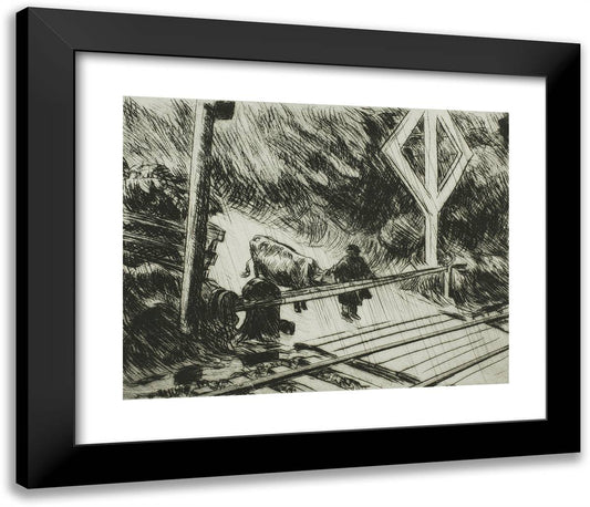 Railroad Crossing 23x20 Black Modern Wood Framed Art Print Poster by Hopper, Edward