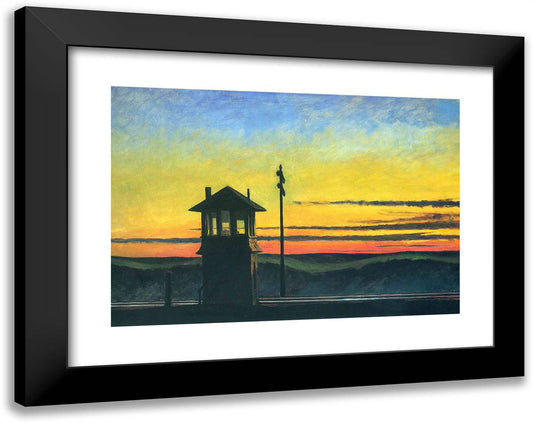 Railroad Sunset 24x19 Black Modern Wood Framed Art Print Poster by Hopper, Edward