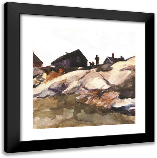 Rocks at the Fort Gloucester 20x20 Black Modern Wood Framed Art Print Poster by Hopper, Edward