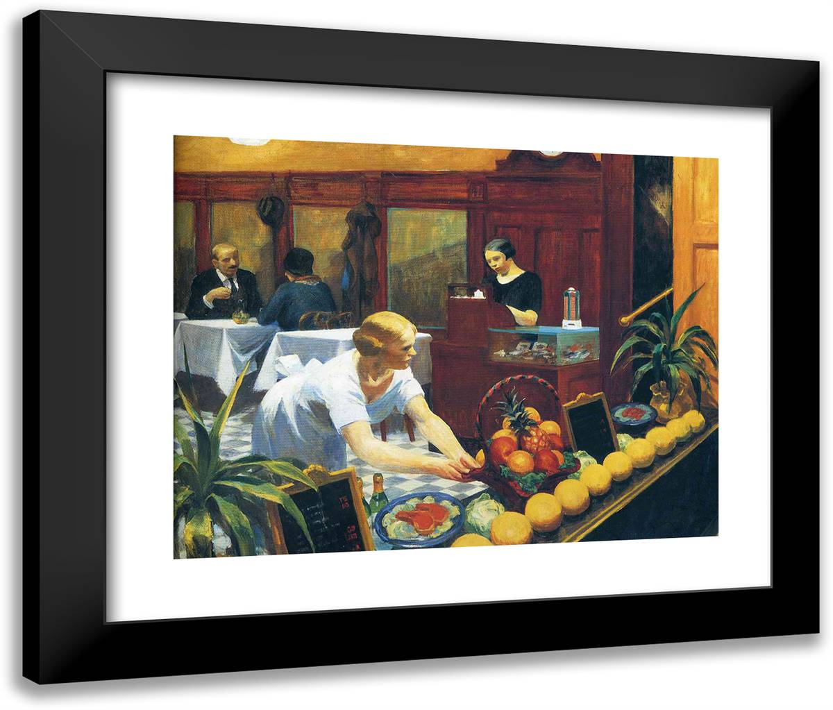 Tables for Ladies 24x20 Black Modern Wood Framed Art Print Poster by Hopper, Edward