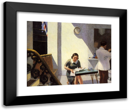 The Barber Shop 24x20 Black Modern Wood Framed Art Print Poster by Hopper, Edward