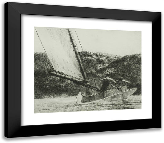 The Cat Boat 23x20 Black Modern Wood Framed Art Print Poster by Hopper, Edward