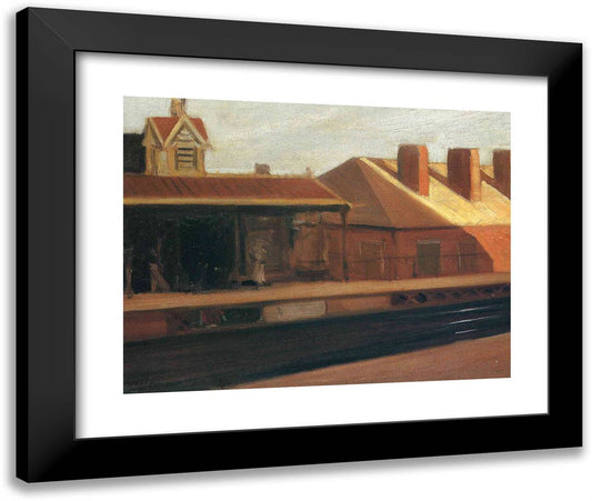 The El Station 24x20 Black Modern Wood Framed Art Print Poster by Hopper, Edward