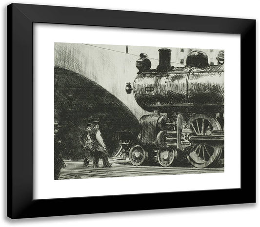 The Locomotive 23x20 Black Modern Wood Framed Art Print Poster by Hopper, Edward