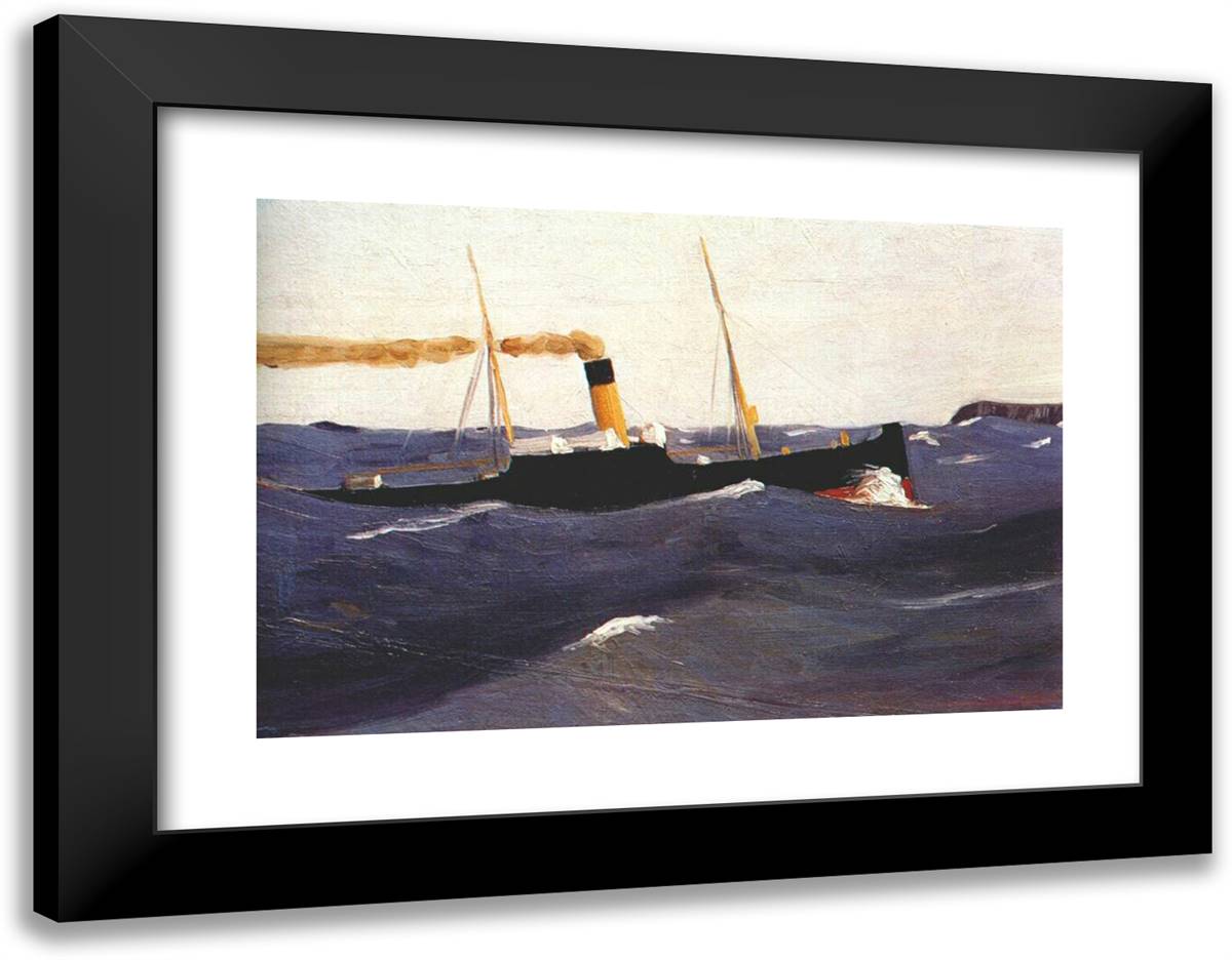 Tramp Steamer 24x19 Black Modern Wood Framed Art Print Poster by Hopper, Edward