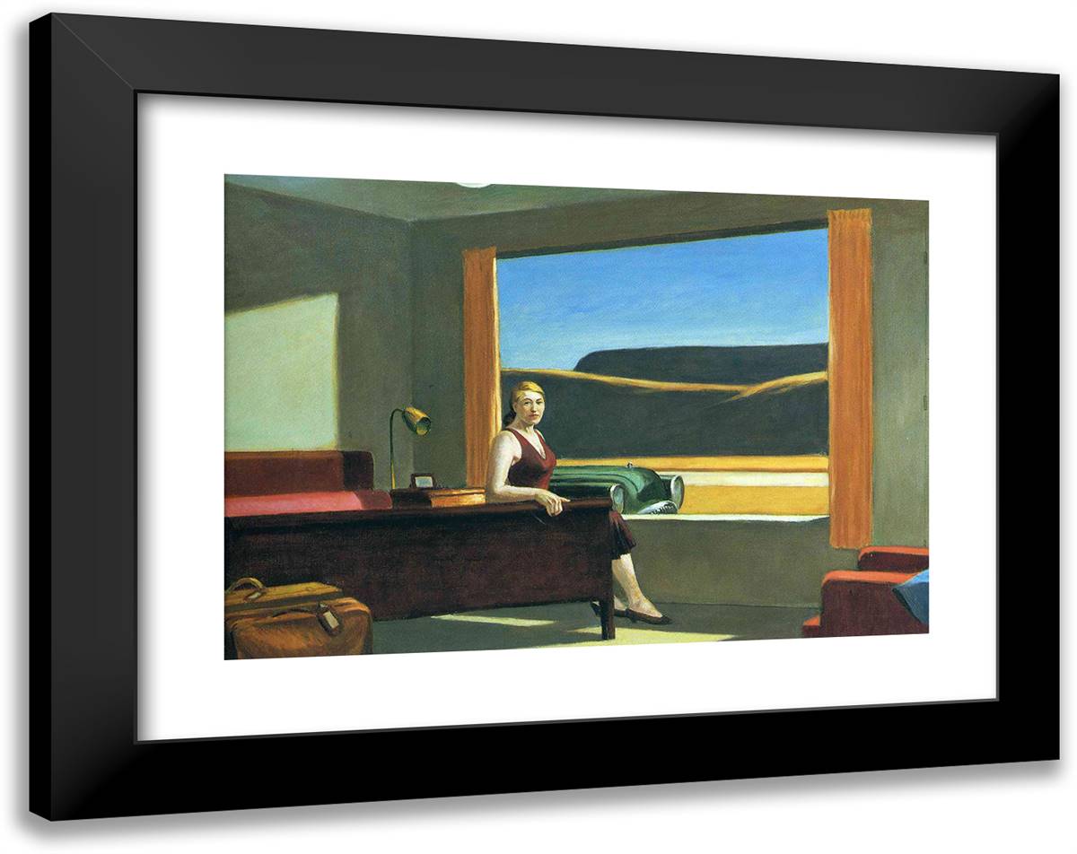 Western Motel 24x19 Black Modern Wood Framed Art Print Poster by Hopper, Edward