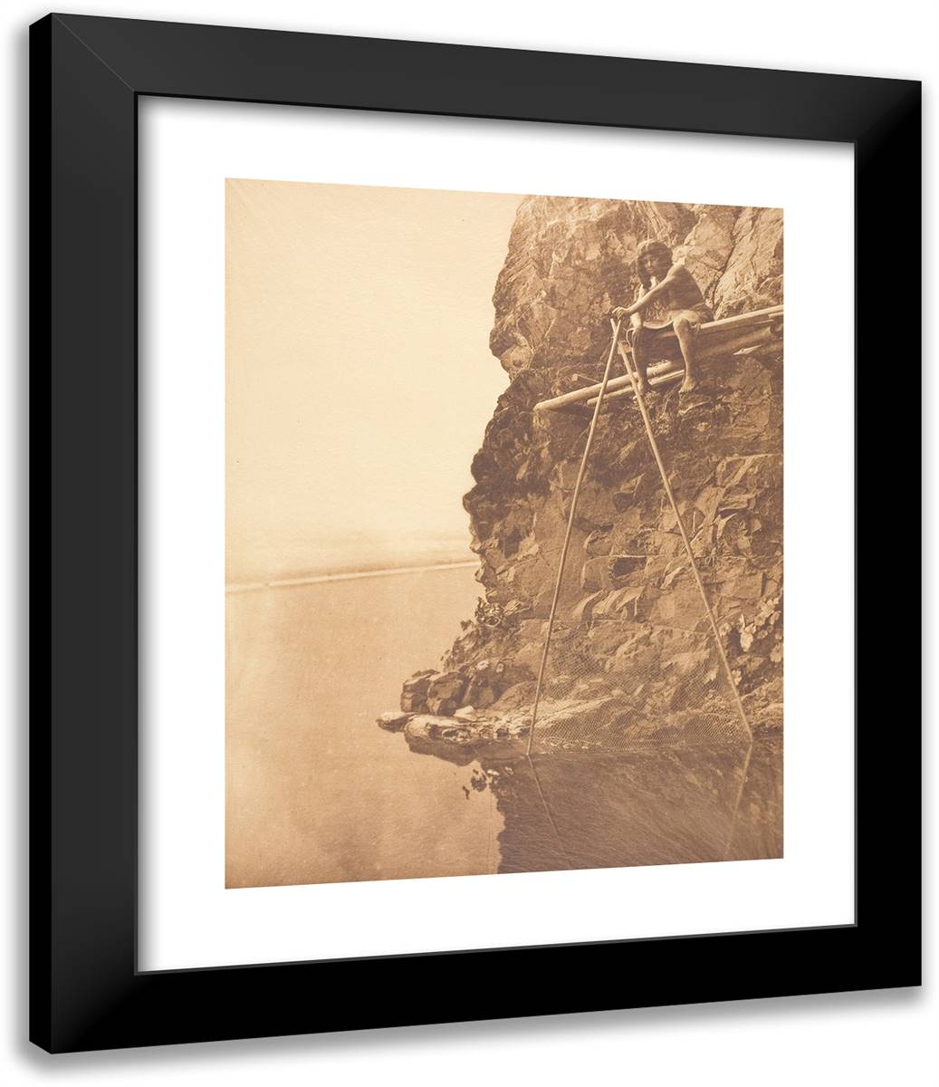 Fishing Platform on Trinity River-Hupa 20x24 Black Modern Wood Framed Art Print Poster by Curtis, Edward S.