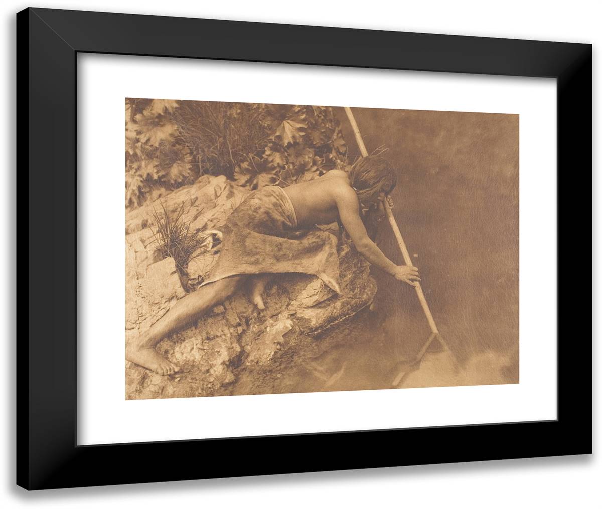 Hupa Fisherman 24x20 Black Modern Wood Framed Art Print Poster by Curtis, Edward S.