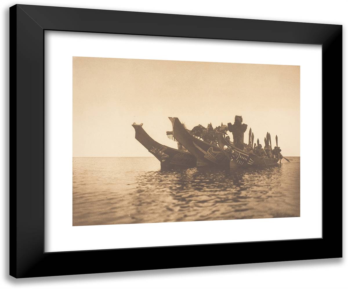 Masked Dancers in Canoes-Qagyuhl A 24x20 Black Modern Wood Framed Art Print Poster by Curtis, Edward S.