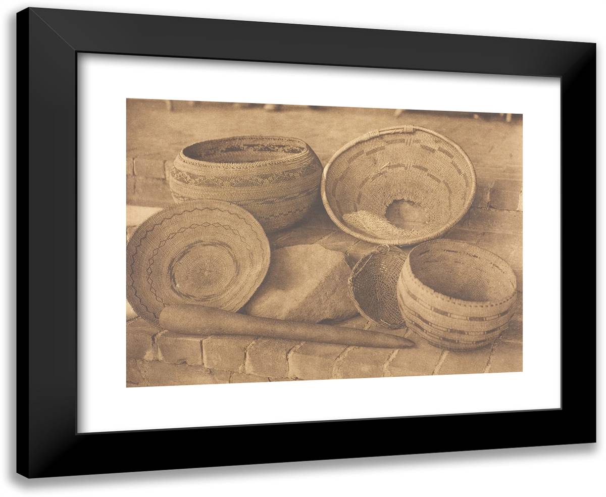 Pomo Baskets, Mortar and Pestle 24x20 Black Modern Wood Framed Art Print Poster by Curtis, Edward S.