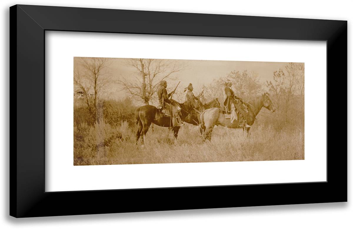 Three Mounted Riders 24x16 Black Modern Wood Framed Art Print Poster by Curtis, Edward S.