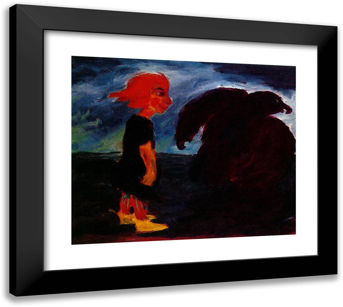 Child and Large Bird 22x20 Black Modern Wood Framed Art Print Poster by Nolde, Emil