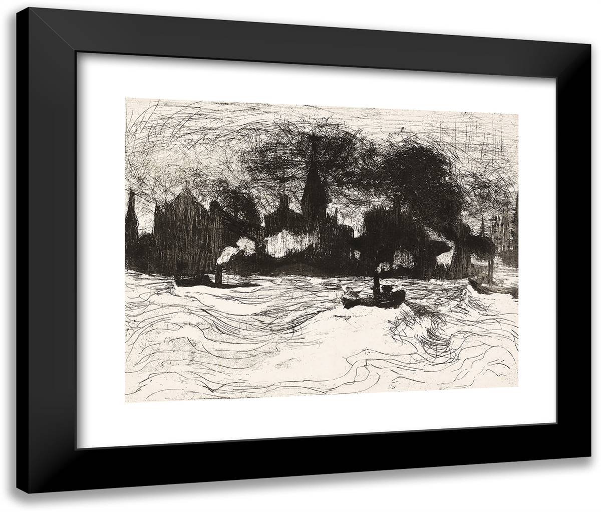 Hamburg River Port 24x20 Black Modern Wood Framed Art Print Poster by Nolde, Emil