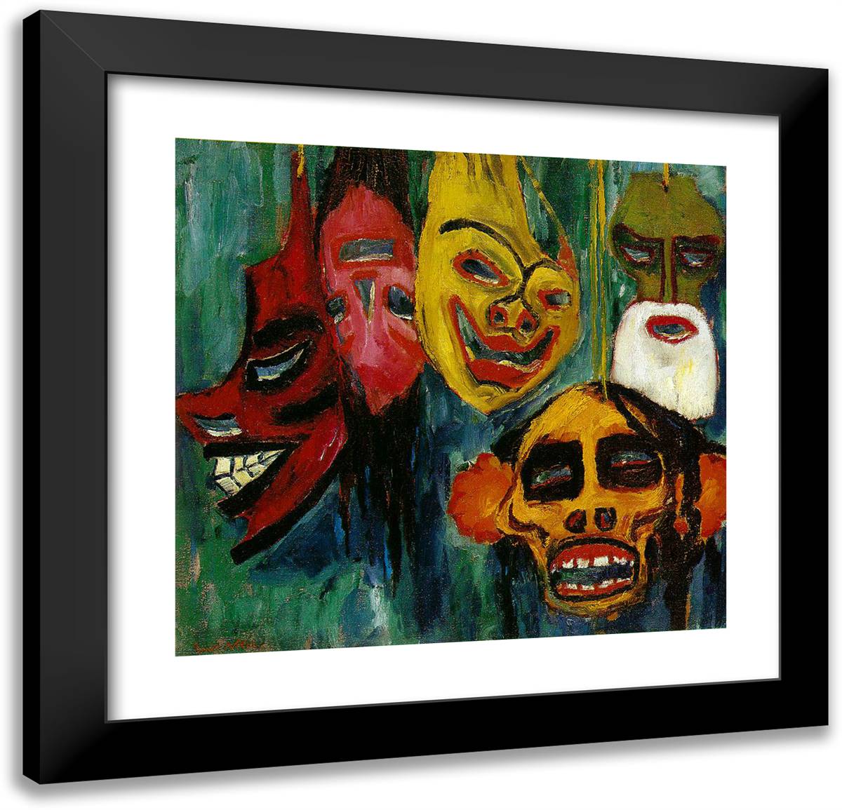 Mask Still Life III 21x20 Black Modern Wood Framed Art Print Poster by Nolde, Emil